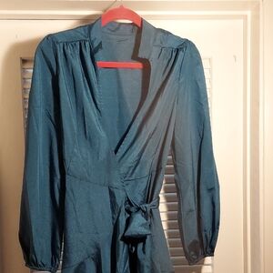 Teal Long Sleeve Wrap Mini DRESS